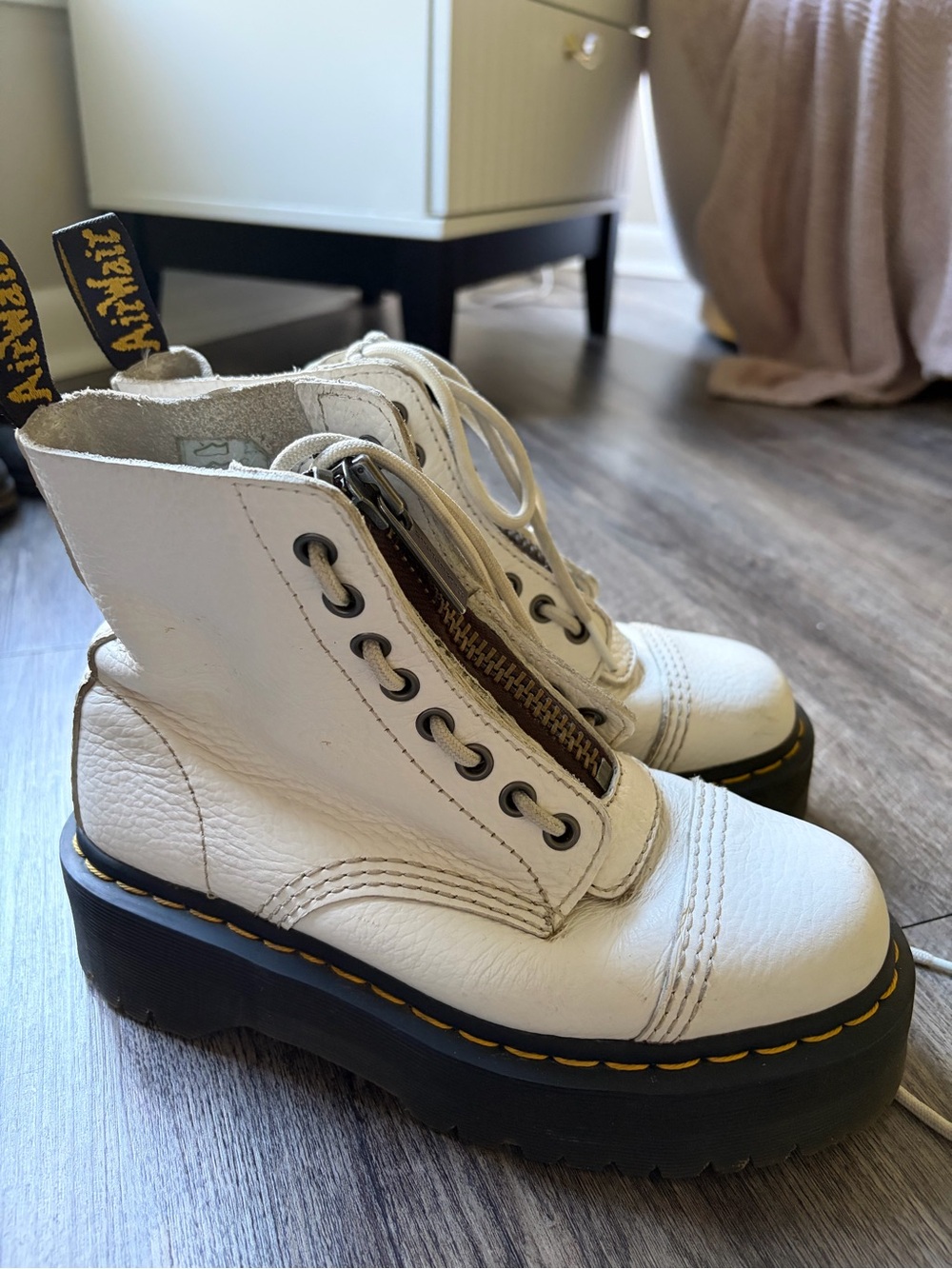 Dr. Martens White Leather Platform Combat Boots